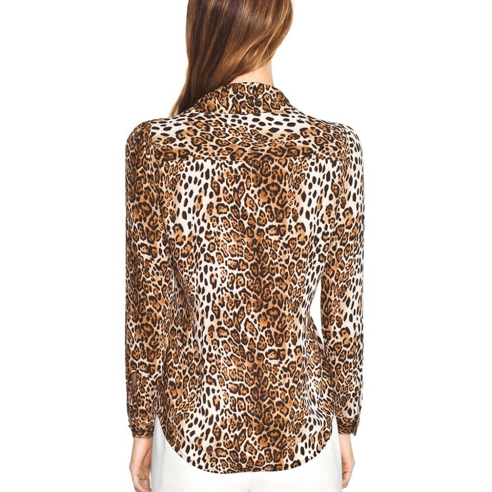 White House Black Market Leopard Print Tie-Front Blouse WHBM